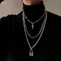 Wholesale fashion multilayer hip hop long chain necklace for women jewelry gifts cross pendant key accessories