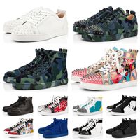 Wholesale 2022 mens women red bottoms shoes luxury designer party lovers patent leather suede army green navy lace up platform fashion spikes Appliques casual trainers