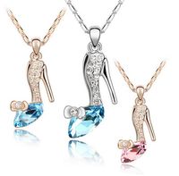 Wholesale Crystal Shoes pendants necklace Silver Gold chains Ladies Rhinestones high heeled shoe Charms Necklaces For women Jewelry