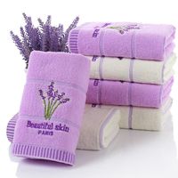 Wholesale Purple Lavender Embroidered Towels High Quality Cotton Bath Face Towel Soft Absorbent Beach Set For Women