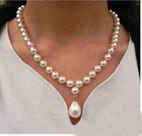 Wholesale Woman jewelry necklace mm round bead Bright white Natural SOUTH SEA SHELL PEARL mm pendant NECKLACE cm