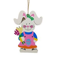 Wholesale party decoration Easter Wooden Hanging Ornaments Bunny Rabbit Themed Tags for Home Wall Tree Hanging Decor GWB13078