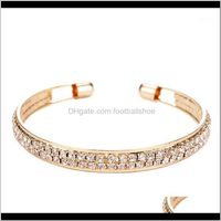 Wholesale Bracelets Jewelrylatest Fashion Women Row Crystal Gold Sliver Adjustable Open Bracelet Simple Luxury Shinning Office Ladies Bangle Jewelry