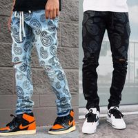 Wholesale Men s Jeans Ripped Slit Flared For Men Streetwear High Waist Baggy Straight Leg Pants Hole Boyfriend Denim Trousers