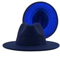 Wholesale Wide Brim Hats Navy Unisex Outer And Blue Inner Red Wool Felt Jazz Fedora With Thin Belt Buckle Men Women Panama Trilby Cap L XL