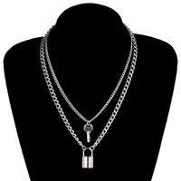 Wholesale Pendant Necklaces Heavy Metal Chain Key Lock Necklace Female Punk Vintage Collar Sweater Cross border Jewelry