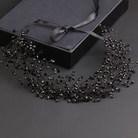 Wholesale 100 Handmade Black Crystal Beads Women Tiaras And Crowns Wedding Ribbon Headband Bridal Hair Piece For Prom Pageant Accessories