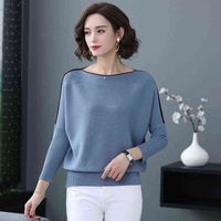 Wholesale Long Sleeve Women Pullovers Sweater O Neck Casual Bat wing Pull Jumper Female Knitting Casual Pullovers Tops Femme Korea Top G0118