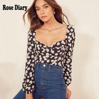 Wholesale RoseDiary Fashion Chic Daisy Flower Floral Vintage Blouse Blusa Female Shirts Sexy Retro Sweetheart Neckline Tops Women s Blouses