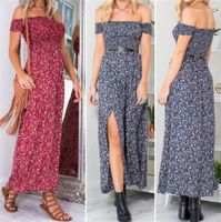 Wholesale Chest Split Womens Long Dress Summer Fashion Casual Asymmetrical Womens Clothing Sexy Flora Printed Strapless Dresses Wrap