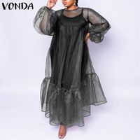 Wholesale Casual Dresses VONDA Women Long Sleeve See Through Dress Not With The Lining Lantern Bohemian Vestidos