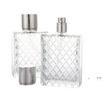 Wholesale 100ml Square Grids Carved Perfume Bottles Clear Glass Empty Refillable fine mist Atomizer Portable Atomizers Fragrance LLE10821