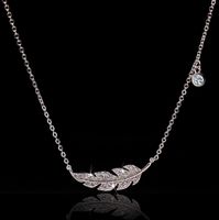 Wholesale Ins Top Sell Feather Pendant Simple Fashion Jewelry Sterling Silver Pave White Sapphire CZ Diamond Gemstones Party Women Wedding Clavicle Necklace Gift
