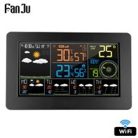 Wholesale FanJu FJW4 Digital Alarm Wall Clock Weather Station wifi Indoor Outdoor Temperature Humidity Pressure Wind Weather Forecast LCD