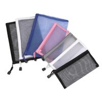 Wholesale Transparent Zipper Pocket Bags Simple Pencil Case Cosmetic Pouches Nylon Mesh Document File Storage Bag Pouch School Office Supplies