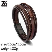 Wholesale 2021 New Product Fashion Genuine Leather Bracelet for Men with Custom Laser Claps and Gift Box