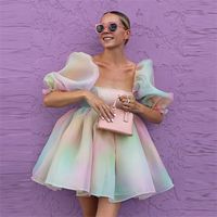 Wholesale Colorful Tulle Dresses Women Short Dress Pretty Mini Prom Gowns Girl Cute Summer Dresses For Women Party Q0712