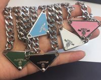 Wholesale 2021 European American Street Fashion inverted triangle letter Chokers necklace men and women cold wind hip hop silver clavicle chain net red explosion high quality