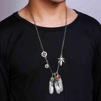 Wholesale Necklaces S925 Sterling Silver Takahashi Goro Turquoise Eagle Claw Feather Necklace Men and Women Too Horn Chain Sweater