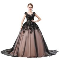 Wholesale 2021 Black Ball Gown Elegant Wedding Dresses With transparent Scoop Lace Tulle Princess Bridal Gowns Train Plus Size Lace up