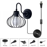 Wholesale Wall Lamp Industrial Wire Cage Sconce rustic Black Metal Lamp vintage Plug In Sconce Lighting For Bedroom Kitchen Hallway