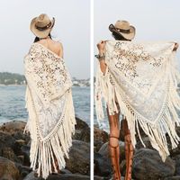 Wholesale Scarves Fashion Women Sexy Summer All Match Seaside Beach Vacation Hollow Out Tassel Cotton Lace Big Shawl Scarf