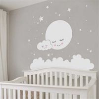 Wholesale Moon stars Wall Decal Cloud Nursery Stickers For kids Room Art Home Decor girls decorative vinyl babies