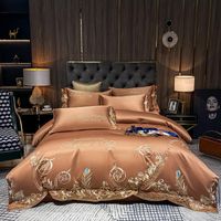 Wholesale Bedding Sets Exquisite Gold Embroidery White Satin Cotton Duvet Cover Set Queen King Size Bed Sheet Pillowcases