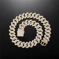 Wholesale Chains Hip Hop MM Row Iced Out Miami Cuban Chain Box Buckle Cubic Zirconia Stones Necklace Men White Gold Plated Jewelry Choker