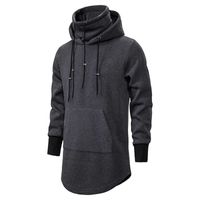 Wholesale 2020 New Men Slim Long section High collar Hooded Sweatshirt Man Extend Curved hem Solid black Cotton Casual Pullover Hoodies X0726