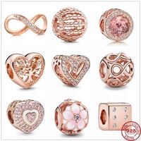 Wholesale Authentic Original Sterling Silver Openwork Family Tree Heart Charm Bead Rose Gold Fit Pandora Bracelets Women Diy Jewelry