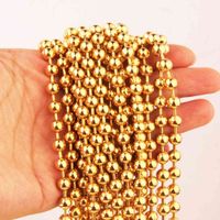 Wholesale 2 mm Gold Tone High Quality Stainless Steel Ball Bead Necklace Fashion Jewelry Dog Tags Chain Keychain