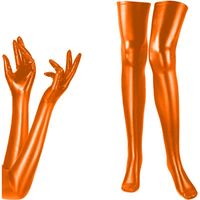Wholesale Five Fingers Gloves Women Sexy Shiny Metallic Leather Long And Wet Look Thigh High Stockings Pole Dance Clubwear Erotic Cosplay