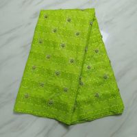Wholesale 5Yards pc Top sale lemon green bazin lace fabric with beads and rhinestone african brocade cotton material for party dress BZ27