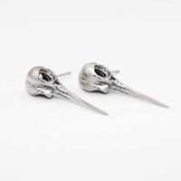 Wholesale Stud Men s Skull Earrings Vintage Silver Color Hummingbird Beak Punk Biker Jewelry Gift