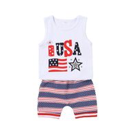 Wholesale Clothing Sets Baby Boys Girls Clothes Sets Independence Day O Neck Sleeveless Letter Flag Top Star Printing Striped Shorts Months Yea