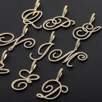 Wholesale Pendant Necklaces K Gold Plated Bling CZ Simulated Diamond Iced Out Artistic Alphabet Pendent Necklace Hip Hop Chain Jewelry For Men Charm