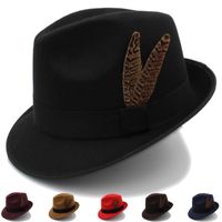Wholesale Wide Brim Hats Men Women Fedora Trilby Caps Feather Band Jazz Sunhat Classical Party Street Style Outdoor Travel Winter Size US UK M
