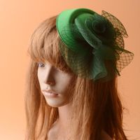 Wholesale Hair Accessories Handmade Green Mesh Wedding Fascinator Top Hats Floral Net Clips For Women Church Party Horse Race