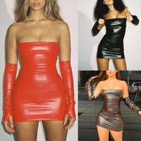 Wholesale Leather With Gloves Party Dress Women Backless Sexy Clubwear Skinny Slim Solid Mini Dresses Casual