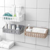 Wholesale Bathroom Storage Organization Punch free Shelf Toilet Plastic Wall Mount Suction Rack Small Object