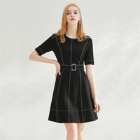 Wholesale Women Dresses Solid Color Slim Roman Cloth Temperament A line Skirt Casual Short Sleeve Dress Summer O neck Fashion Dress