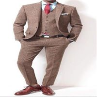 Wholesale Men s Suits Blazers Latest Pant Coat Designs Brown Tweed Men Suit Formal For Slim Fit Wedding Business Tuxedo Pieces