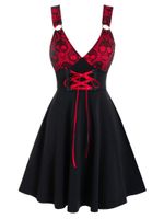 Wholesale Casual Dresses Wipalo Gothic Black Dress Plus Size Skull Pattern Colorblock Lace Up A Line Vestidos Sleeveless Sexy Party Mini
