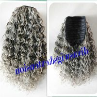 Wholesale 100 real hair gray puff afro ponytail hair extension clip in Remy afro kinky curly drawstring ponytails grey hair piece g Cghno