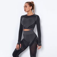 Wholesale women Tracksuits yoga set long sleeve crop top shirts stretchy rib leggings gym sets piece fitness clothing sports suits c1xM