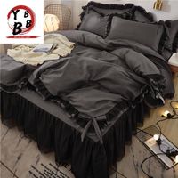 Wholesale Bedding Sets Black Lace Set Twin Full Queen King Bedspread Princess Duvet Cover Pillowcase Girls Bed Skirt Luxury Bedclothes