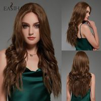 Wholesale Top Closures EASIHAIR Long Wavy Brown Lace Front Baby Hair Synthetic For Women Frontal High Density Heat Resistant Cosplay