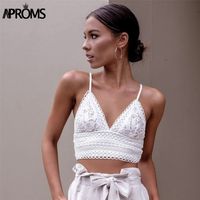 Wholesale Aproms White Lace Crochet Camisole Cami Women Summer Backless Bow Tie Up Tank Tops Female Streetwear Fashion Pink Crop Top