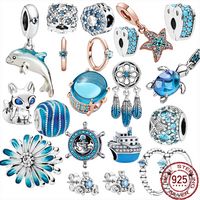 Wholesale New Sterling Silver charms Blue Lantern Sun Pendant LOVE Family Forever Bead Fit Pandora Charms Bracelet DIY Women Jewelry Beads